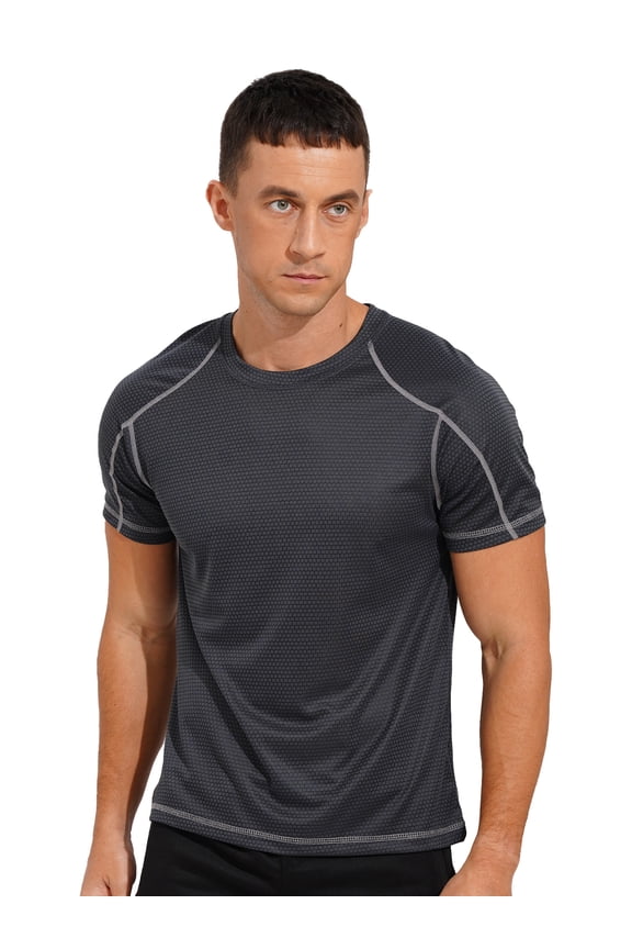 Mens T-shirt Short Sleeves Rash Guard Swim Shirt Uv Sun Protection Upf Diving Swimming Surfing Dark Grey 2XL
