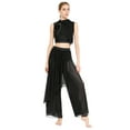 thumbnail image 1 of Xnihocha Women 2-Piece Lyrical Dance Outfit Mesh Top+Wide Leg Pants Set Modern Classical Dance Performance Black XL, 1 of 4