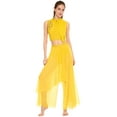 thumbnail image 1 of Xnihocha Women 2-Piece Lyrical Dance Outfit Mesh Top+Wide Leg Pants Set Modern Classical Dance Performance Yellow XXL, 1 of 4