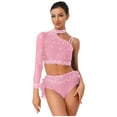 thumbnail image 1 of Xnihocha Women Crop Top with Feather Briefs 2 Piece Jazz Latin Lyrical Dance Outfit Sparkly Rave Pink XXL, 1 of 5