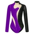 thumbnail image 1 of Xnihocha Women Rhinestone Ballet Gymnastic Dance Leotard Bodysuit Long Sleeve Figure Skating Costume Black&Purple XL, 1 of 6
