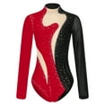 thumbnail image 1 of Xnihocha Women Rhinestone Ballet Gymnastic Dance Leotard Bodysuit Long Sleeve Figure Skating Costume Black&Red XL, 1 of 6