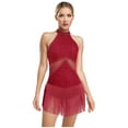 thumbnail image 1 of Xnihocha Women's Gymnastics Leotard Fringe Tassels Latin Jazz Dance Dress Sleeveless Rhinestone Figure Skating Dress Burgundy S, 1 of 7