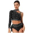 thumbnail image 1 of Xnihocha Women's Latin Jazz Dance Top One Shoulder Long Sleeve Rhinestone Crop Tops Ballet Dancewear Black S, 1 of 5