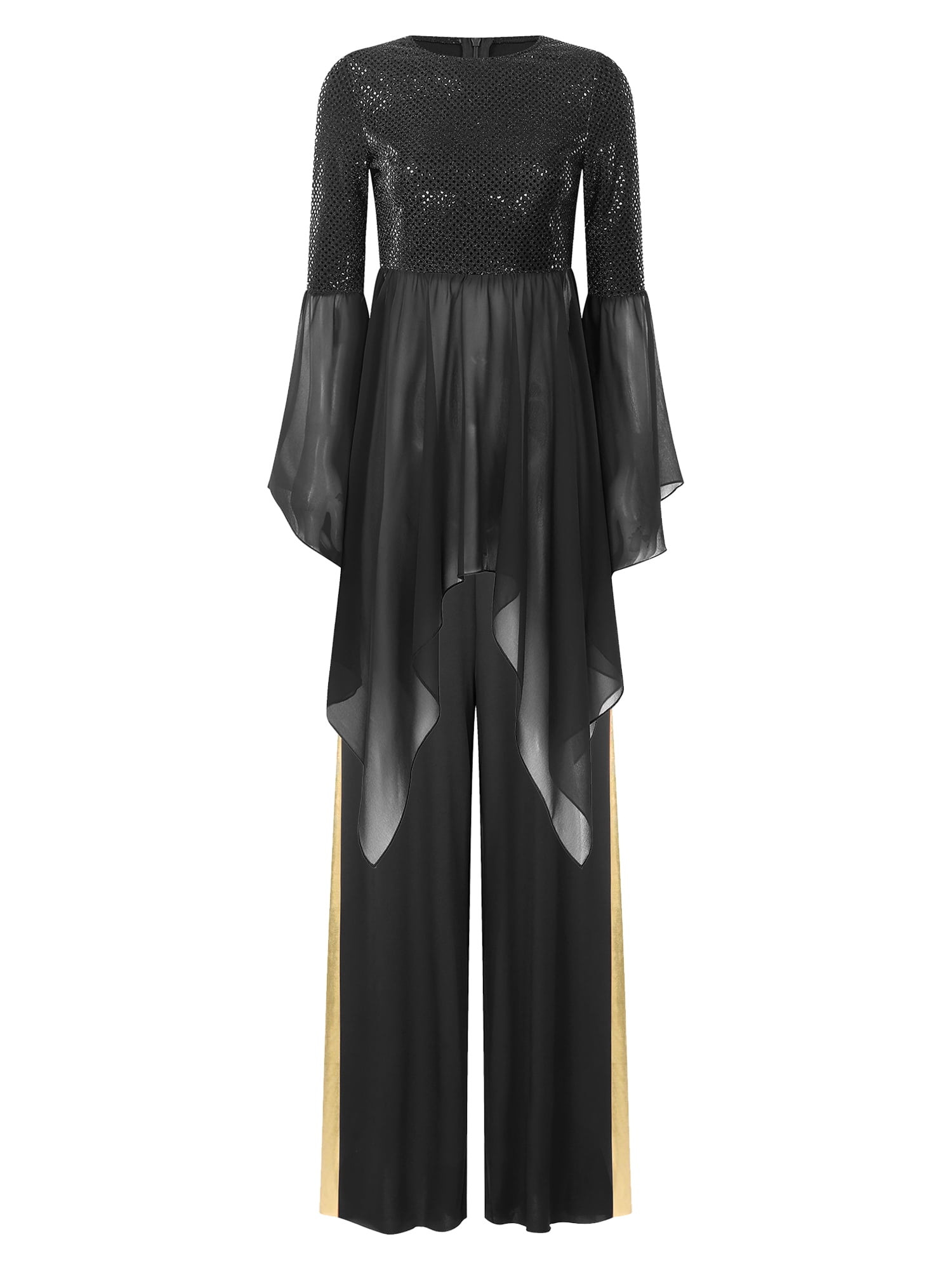 Women's Praise Dance Dress Outfit - Sleeveless Cross Sequins Liturgical Worship Dress With Wide-Leg Pants