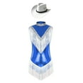 thumbnail image 1 of Xnihocha Women's Metallic Sleeveless Fringe Rumba Salsa Jazz Tango Latin Dance Leotard with Hat Blue L, 1 of 5