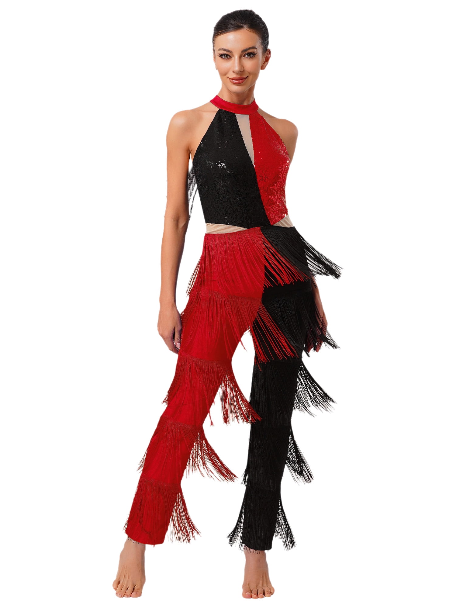 Xnihocha Womens 70s 80s Disco Dance Jumpsuit Sequin Fringe Rompers