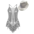 thumbnail image 1 of Xnihocha Womens Ballroom Latin Jazz Dance Outfit Sparkly Sequins Fringe Sleeveless Leotard Bodysuits+Hat Silver XXL, 1 of 7