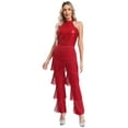 thumbnail image 1 of Xnihocha Womens Shiny Sequin Tassel 70s 80s Disco Dance Outfits Sleeveless Open Back Jazz Latin Jumpsuit Burgundy S, 1 of 7