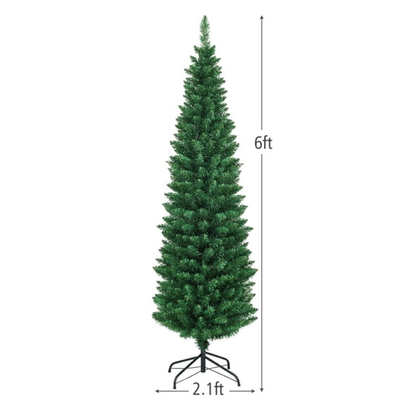 Xntwite 6 ft Flocked Pencil Christmas Tree with 400 Tips, Metal Base