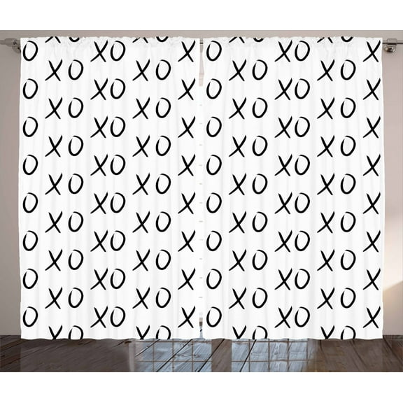 Ambesonne Xo Curtains 2 Panel Set, Affection Expression Kisses, 108" x 108", Black and White