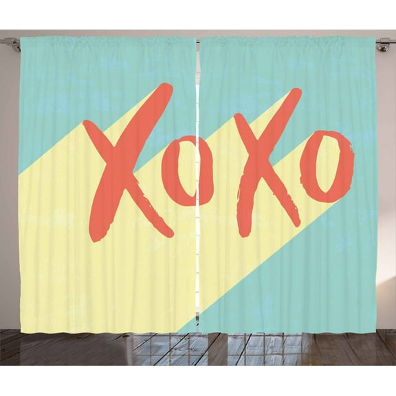 Ambesonne Xo Curtains 2 Panel Set, Pop Art Style Retro Vibrant, 108" x 96", Dark Coral Turquoise