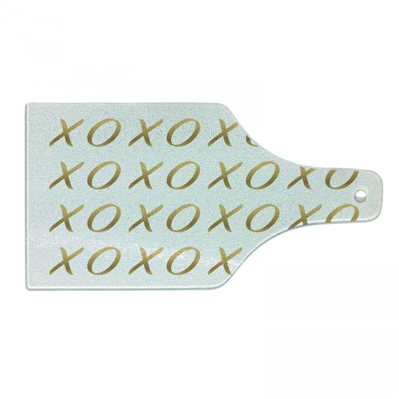 Xo Cutting Board, Affection Sincerity Love Letter with Old Fashioned Retro Effects Print, Decorative Tempered Glass Cutting and Serving Board, Wine Bottle Shape, Sand Brown White, by Ambesonne