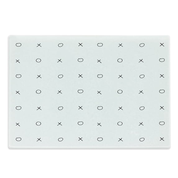 Xo Cutting Board, Hand Drawn Geometrical Pattern Classic Game Tic Tac Toe in Black and White Colors, Decorative Tempered Glass Cutting and Serving Board, Large Size, Black and White, by Ambesonne
