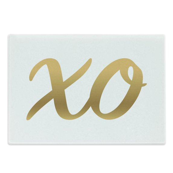 Xo Cutting Board, Hugs and Kisses Valentine Days Inspired Background Vintage Style Celebration Image, Decorative Tempered Glass Cutting and Serving Board, Large Size, Sand Brown White, by Ambesonne
