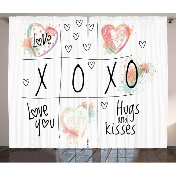 Ambesonne Xo Curtains 2 Panel Set, Heart in Watercolors, 108" x 84", Mint Green White
