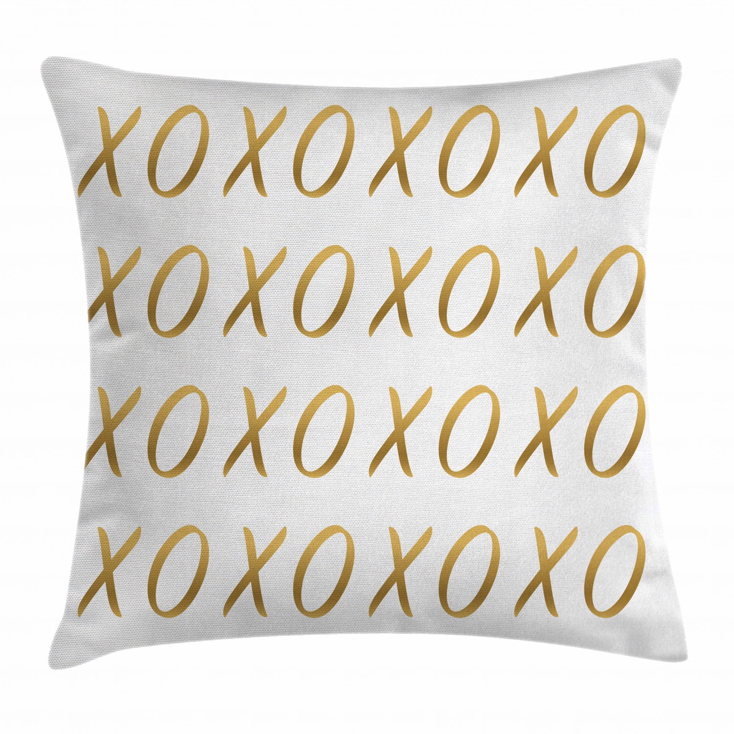 Xo Decor Throw Pillow Cushion Cover, Affection Sincerity Love Letter Figures with Old Fashioned Style Effects Print, Decorative Square Accent Pillow Case, 20 X 20 Inches, Gold White, by Ambesonne
