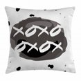 thumbnail image 1 of Xo Decor Throw Pillow Cushion Cover, Circular Formless Shaped Hugs and Kisses Message with Ink Drops Design, Decorative Square Accent Pillow Case, 16 X 16 Inches, Charcoal Grey Black, by Ambesonne, 1 of 2