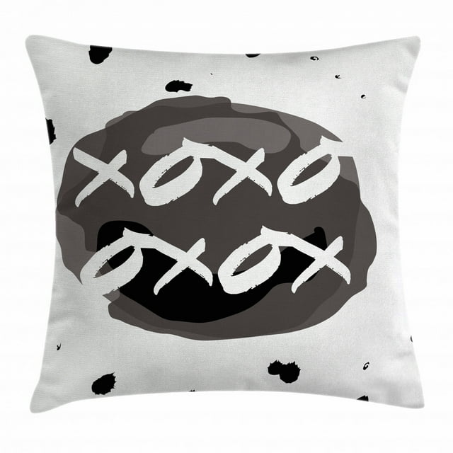 Xo Decor Throw Pillow Cushion Cover, Circular Formless Shaped Hugs and Kisses Message with Ink Drops Design, Decorative Square Accent Pillow Case, 16 X 16 Inches, Charcoal Grey Black, by Ambesonne