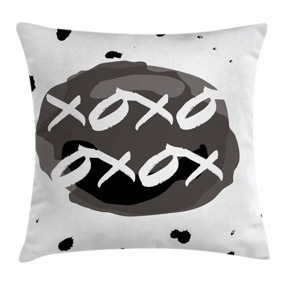 Xo Decor Throw Pillow Cushion Cover, Circular Formless Shaped Hugs and Kisses Message with Ink Drops Design, Decorative Square Accent Pillow Case, 18 X 18 Inches, Charcoal Grey Black, by Ambesonne