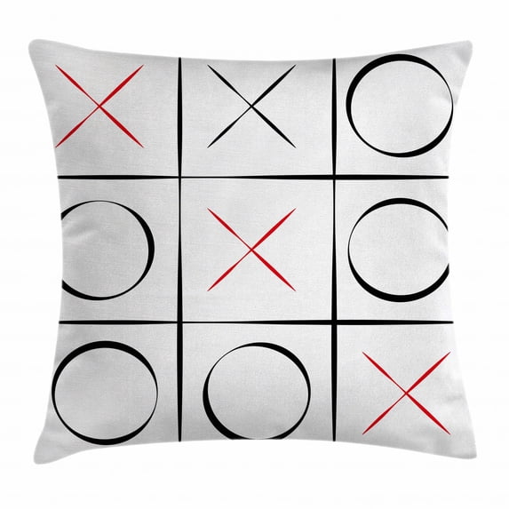 Xo Decor Throw Pillow Cushion Cover, Tic Tac Toe Simple Pattern with Vertical and Horizontal Lines Illustration, Decorative Square Accent Pillow Case, 24 X 24 Inches, Black White Red, by Ambesonne