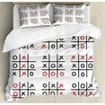 thumbnail image 1 of Xo Duvet Cover Set, Doodle Style Activity Game Set Table with X and O Letters Design, Decorative 3 Piece Bedding Set with 2 Pillow Shams, King Size, Black White and Red, by Ambesonne, 1 of 3