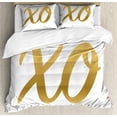 thumbnail image 1 of Xo Duvet Cover Set, Hugs and Kisses Valentine Days Inspired Background Vintage Style Celebration Image, Decorative 3 Piece Bedding Set with 2 Pillow Shams, Queen Size, Sand Brown White, by Ambesonne, 1 of 3