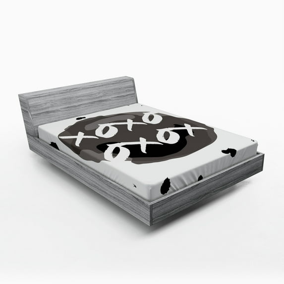 Ambesonne Xo Fitted Sheet, Formless Ink Drops Kiss Hug, Full Size, Charcoal Grey Black