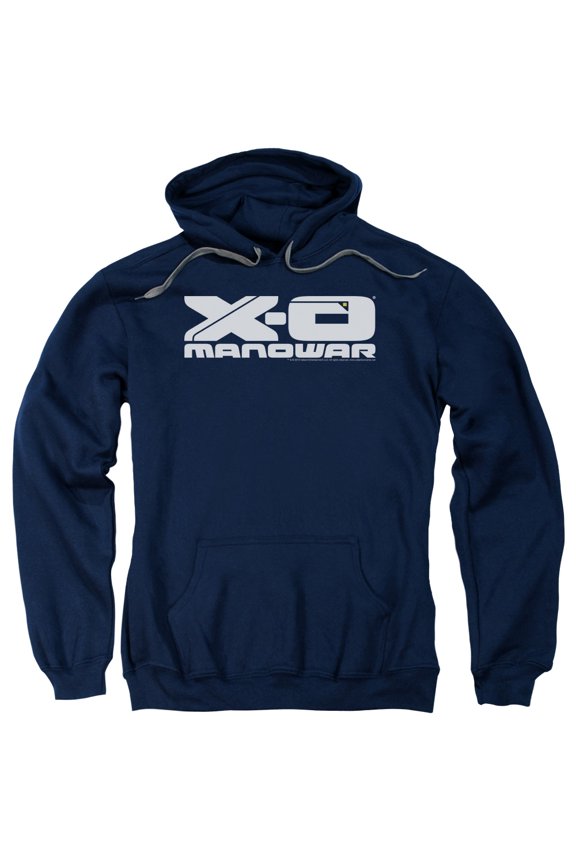 Xo Manowar Logo Adult Pullover Hoodie Sweatshirt Navy