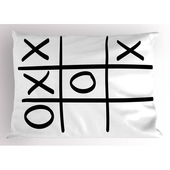 Xo Pillow Sham Tic Tac Toe Pattern Unfinished Game Hobby Theme Alphabet Minimalist Artful Image, Decorative Standard Size Printed Pillowcase, 26 X 20 Inches, Black and White, by Ambesonne