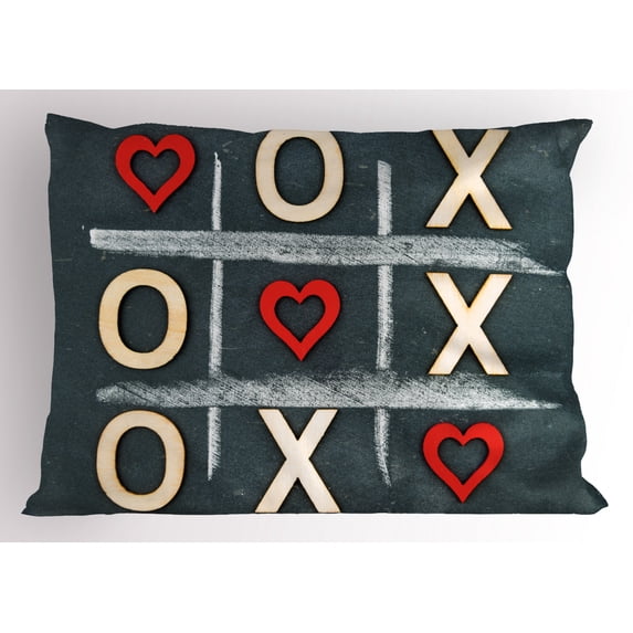 Xo Pillow Sham Vintage Style Blackboard with Hugs and Kisses Written by Chalk Love Concept, Decorative Standard Queen Size Printed Pillowcase, 30 X 20 Inches, Blue Grey Red Cream, by Ambesonne