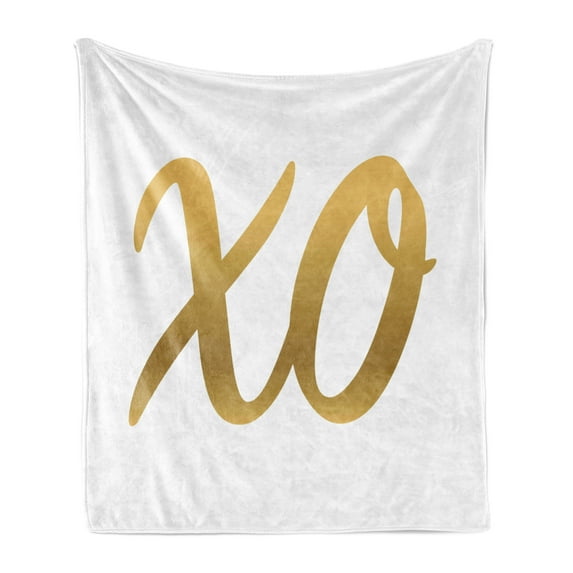 Xo Soft Flannel Fleece Blanket, Hugs and Kisses Valentine Days Inspired Background Vintage Style Celebration Image, Cozy Plush for Indoor and Outdoor Use, 60" x 80", Sand Brown White, by Ambesonne