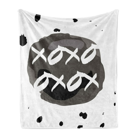 Xo Soft Flannel Fleece Throw Blanket, Circular Formless Shaped Hugs and Kisses Message with Ink Drops Design Print, Cozy Plush for Indoor and Outdoor Use, 50" x 60", Charcoal Grey Black, by Ambesonne