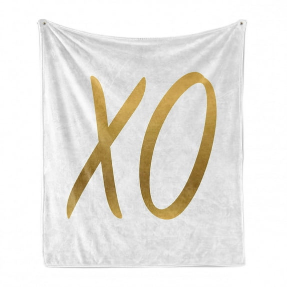 Xo Soft Flannel Fleece Throw Blanket, Love Affection Happy Joyful Friendship Romance Sign Letters Design, Cozy Plush for Indoor and Outdoor Use, 50" x 60", Sand Brown White, by Ambesonne