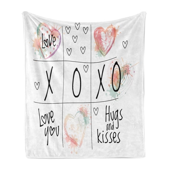 Xo Soft Flannel Fleece Throw Blanket, Love You Hugs Kisses Watercolor Splashes Heart Valentines Artwork, Cozy Plush for Indoor and Outdoor Use, 60" x 80", Mint Green White, by Ambesonne