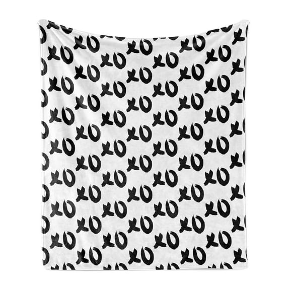 Xo Soft Flannel Fleece Throw Blanket, Monochrome Hand Drawn Hugs and Kisses Words Paintbrush Style Artwork Print, Cozy Plush for Indoor and Outdoor Use, 50" x 70", Black and White, by Ambesonne
