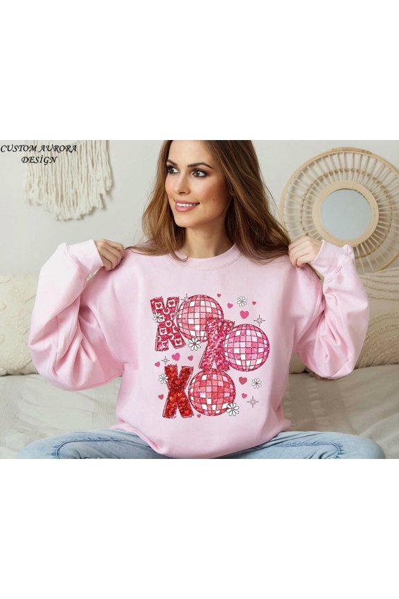 Xo Xo Xo Valentine's Day Sweatshirt, Disco Ball Sweater, Valentine's Day Apparel, Valentine's Day, Her, XOXO Sweater, Love Shirt All Size S-5Xl