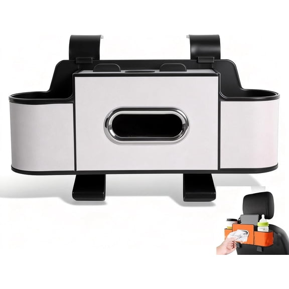 Xocfar Car Headrest Backseat Organizer, 3-in-1 Backseat Car Organizer with Dual Cup Holders, Tissue Box & Phone Holder - Multifunctional Waterproof Storage for Daily Driving & Travel (Grey)