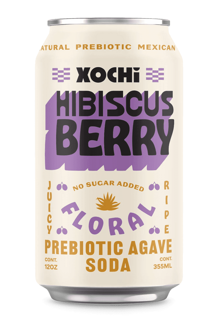 Xochi Sparkling Prebiotic Soda, Hibiscus Berry, 12oz Cans, 12-Pack