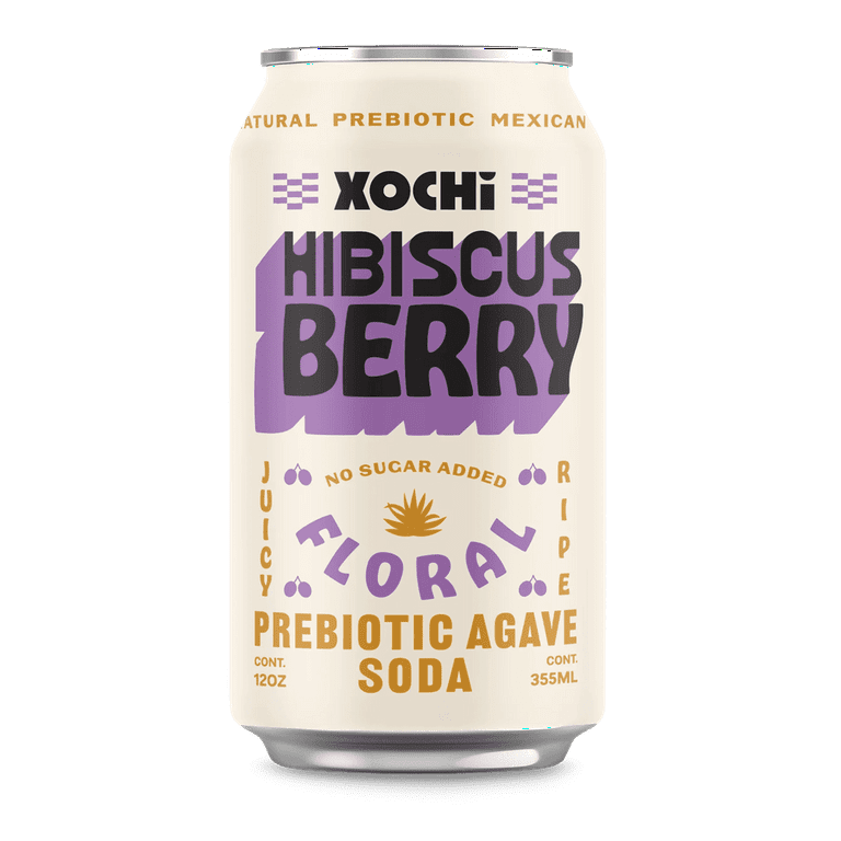 Xochi Sparkling Prebiotic Soda, Hibiscus Berry, 12oz Cans, 12-Pack