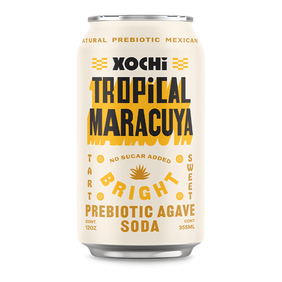 Xochi Sparkling Prebiotic Soda, Tropical Maracuya, 12oz Cans, 12-Pack