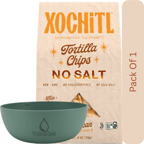 Xochitl No Salt Corn Chips Mexican Style 12 oz Paper Bag with Olive Green Bowl by ValueNest