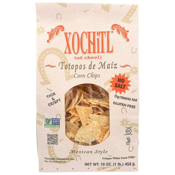 Xochitl No Salt Corn Tortilla Chips, 16 Ounce -- 9 per case.
