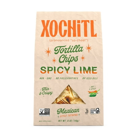 Xochitl Spicy Lime White Corn Tortilla Chips, 12 oz Paper Bag