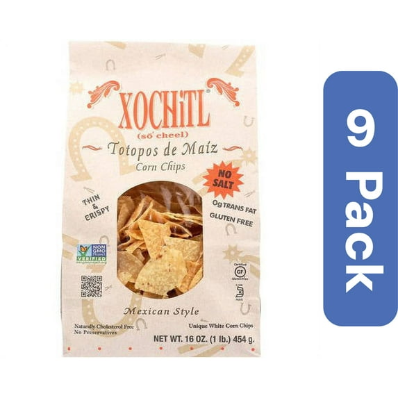 Xochitl Totopos de Maiz Stone Ground Chips, 16 oz, (Pack of 9)
