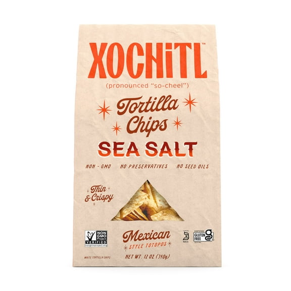 Xochitl Sea Salt White Corn Tortilla Chips, 12 oz Paper Bag