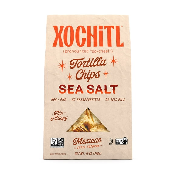 Xochitl Sea Salt White Corn Tortilla Chips, 12 oz Paper Bag
