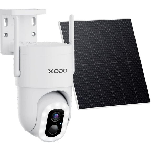 XODO Outdoor Solar Powered Security Camera 2K 3MP, Night Vision, Works with Google & Alexa