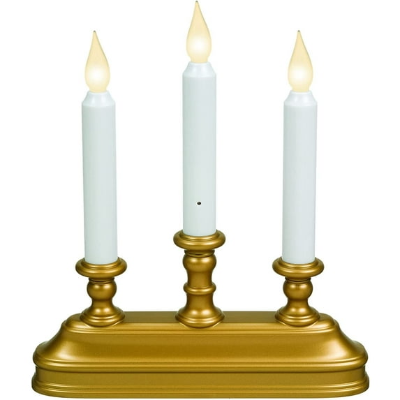 Xodus Innovations FPC1330B 10 in. Dual Color LED Battery Operated 3 Candelabra Base with Dusk to Dawn Sensor, Brass/Gold