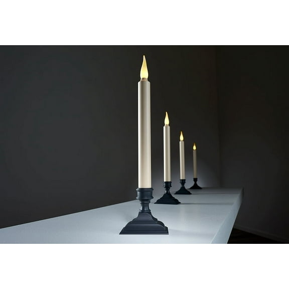 Xodus Innovations FPC1650-4 Battery Operated Flameless 12-Inch Taper Candle with Base, 3D Warm White Flickering Flame, 6-Hour Automatic Timer, Pack of 4